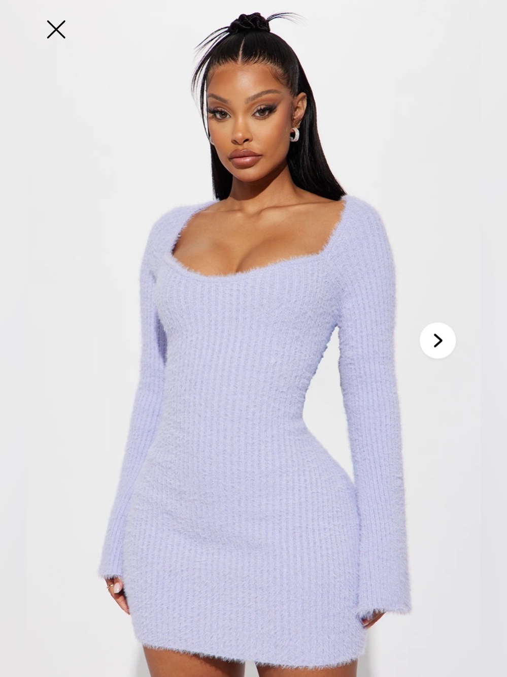 Fashion Nova Lilac Fuzzy Square Neck Long Sleeve Bodycon Dress